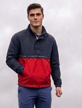 M - Abercrombie & Fitch Men's Navy and Red Pullover Windbreaker Jacket